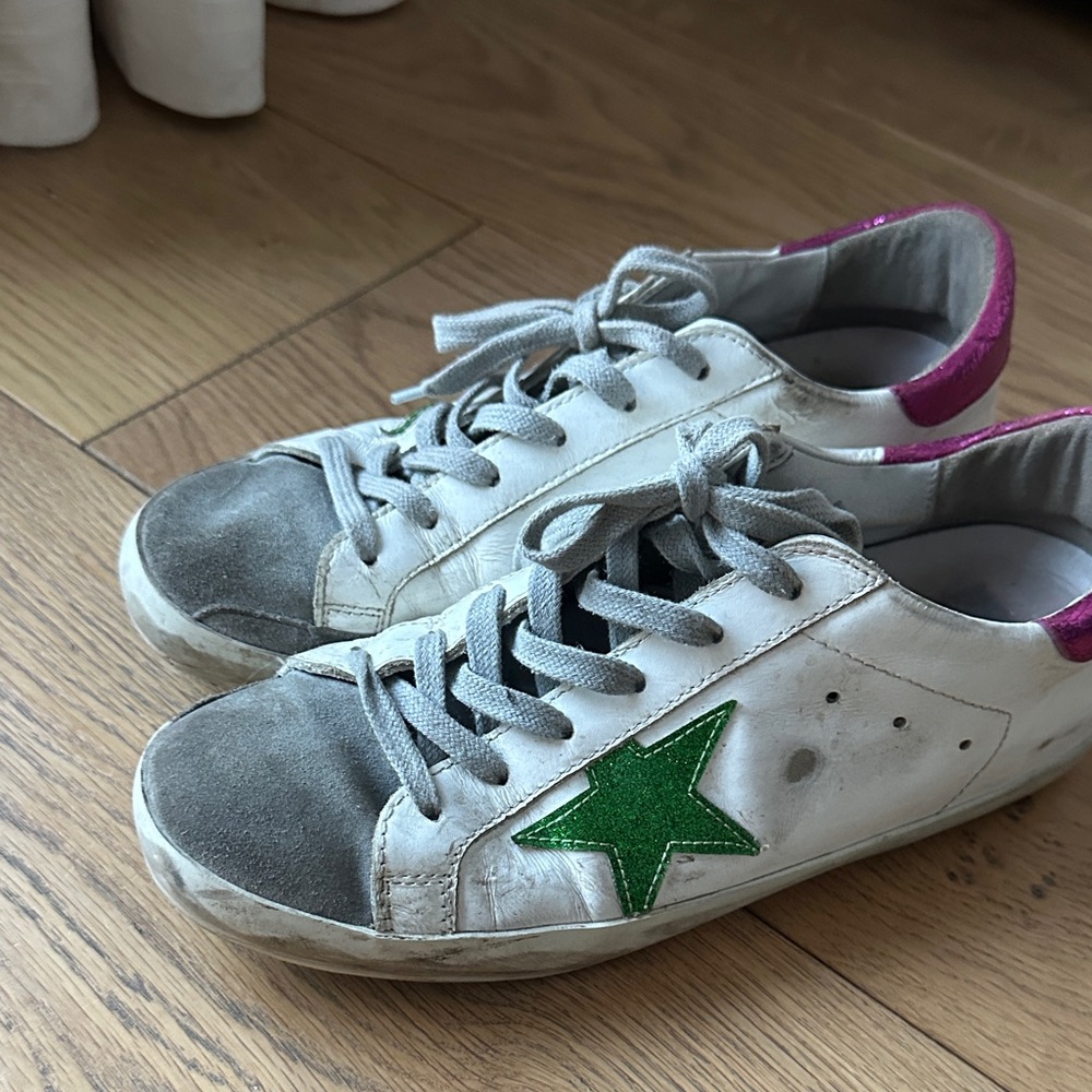 Golden Goose White and Green Star Sneakers 38
